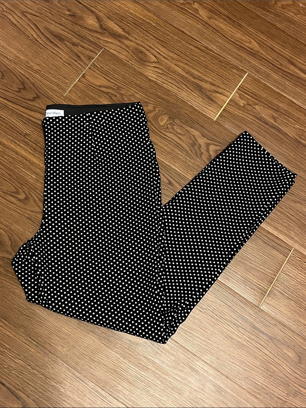 Calvin Klein Black Skinny Pants with White Polka Dots